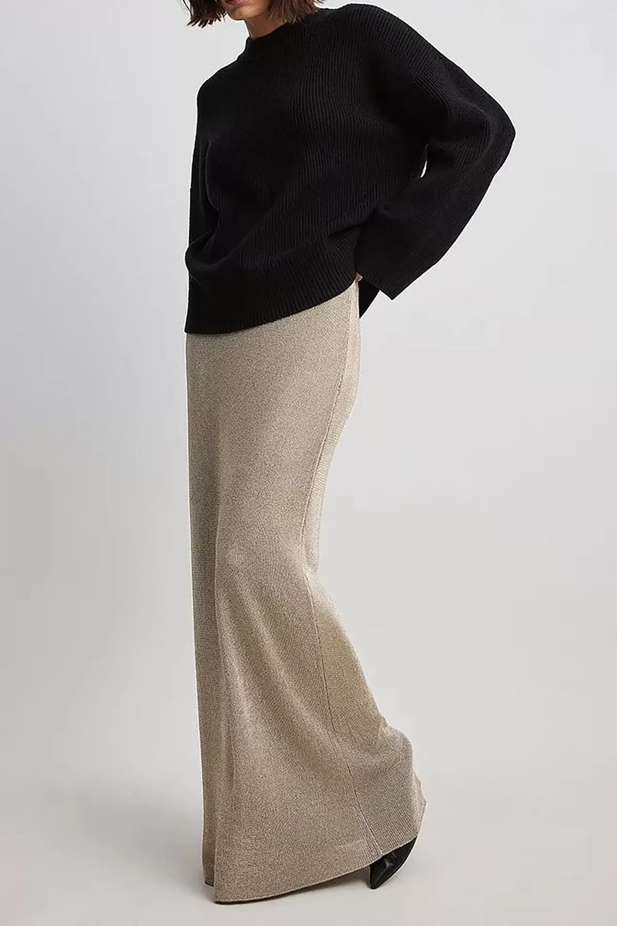 Bisiklet Yaka Rahat Kesim Siyah Triko Kadın Kazak