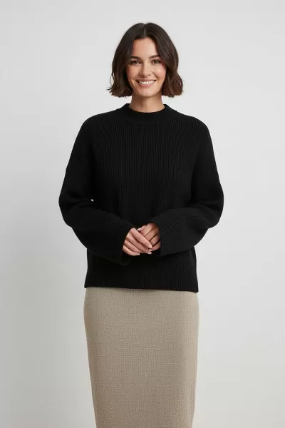 Bisiklet Yaka Rahat Kesim Siyah Triko Kadın Kazak