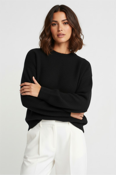 Bisiklet Yaka Yumuşak Dokulu Siyah Triko Kadın Kazak