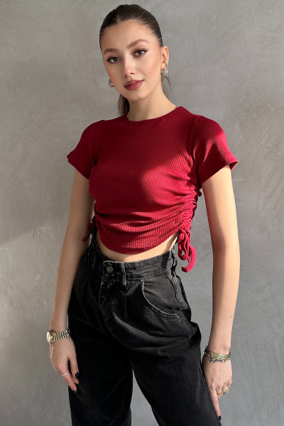 Bordo Asansörlü Kaşkorse Bluz