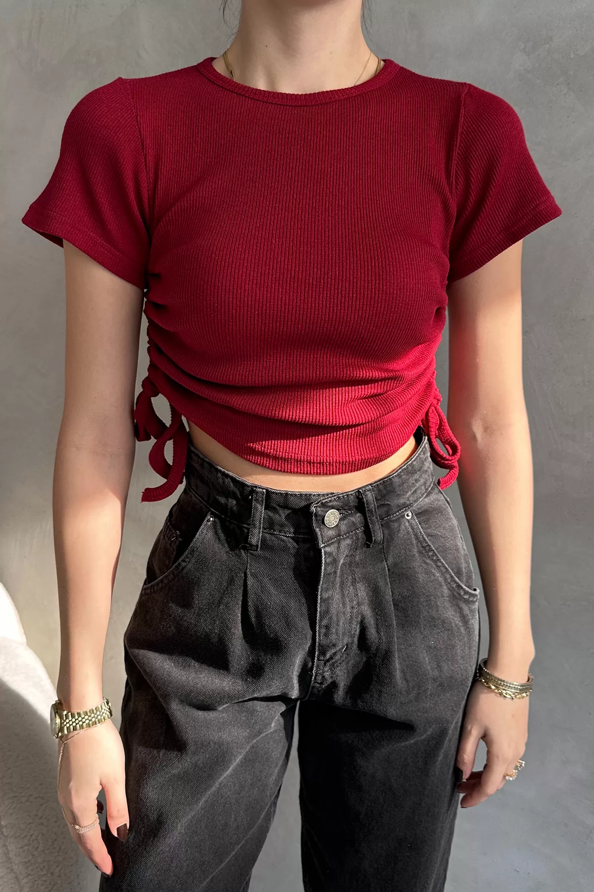 Bordo Asansörlü Kaşkorse Bluz