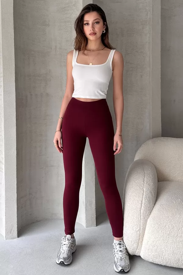 Bordo Dalgıç Kumaş Tayt