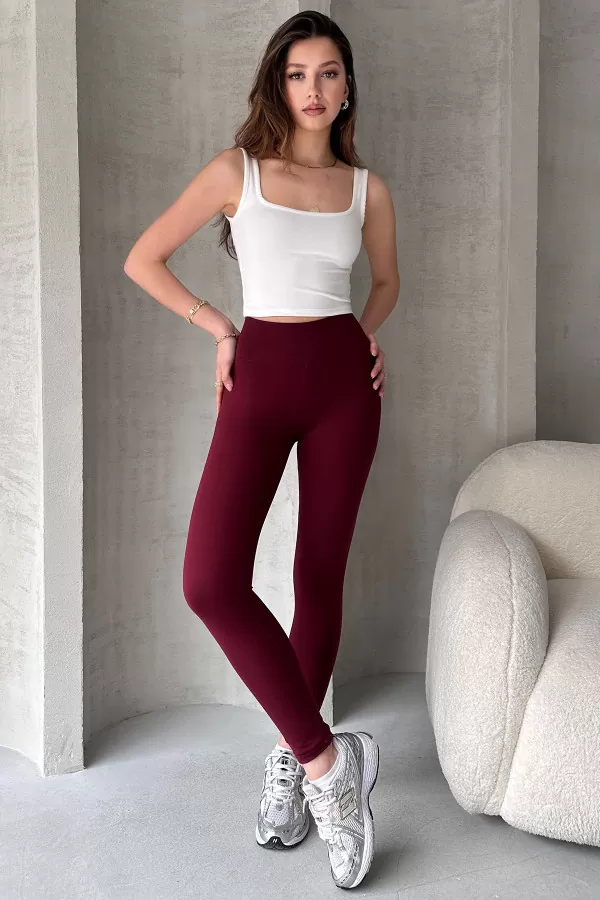 Bordo Dalgıç Kumaş Tayt