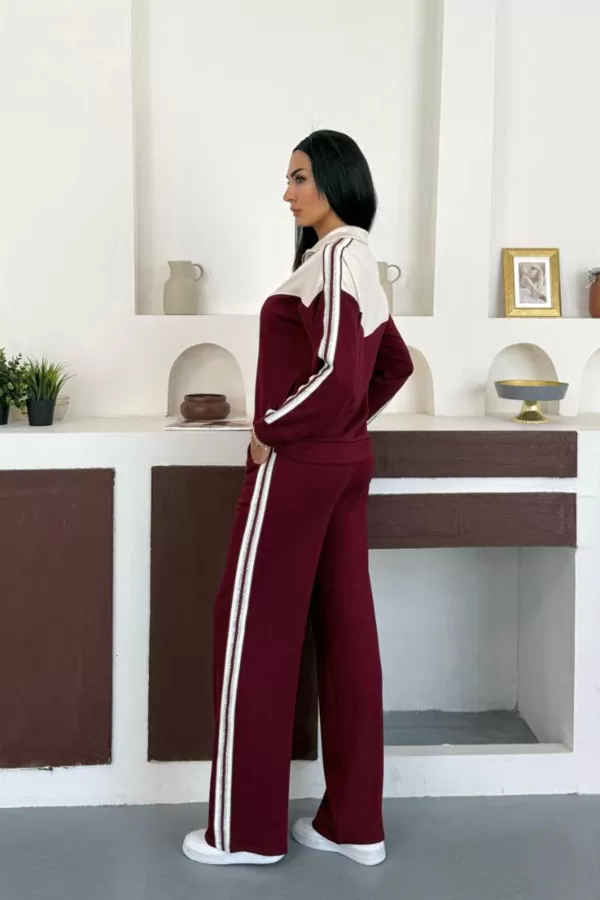 Bordo Ekru Modal Kumaş Kadın Eşofman Takımı