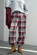 Bordo Gri Yünlü Ekose Kadın Pantolon