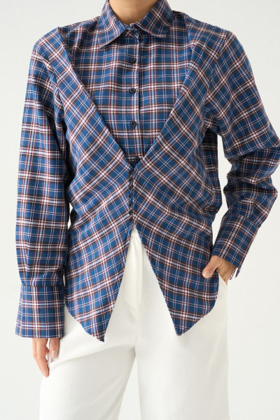 Bordo Lacivert Ekose Kadın Gömlek