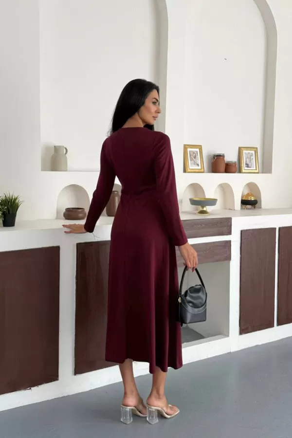 Bordo Modal Kumaş Uzun Elbise