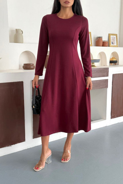 Bordo Modal Kumaş Uzun Elbise