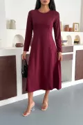 Bordo Modal Kumaş Uzun Elbise