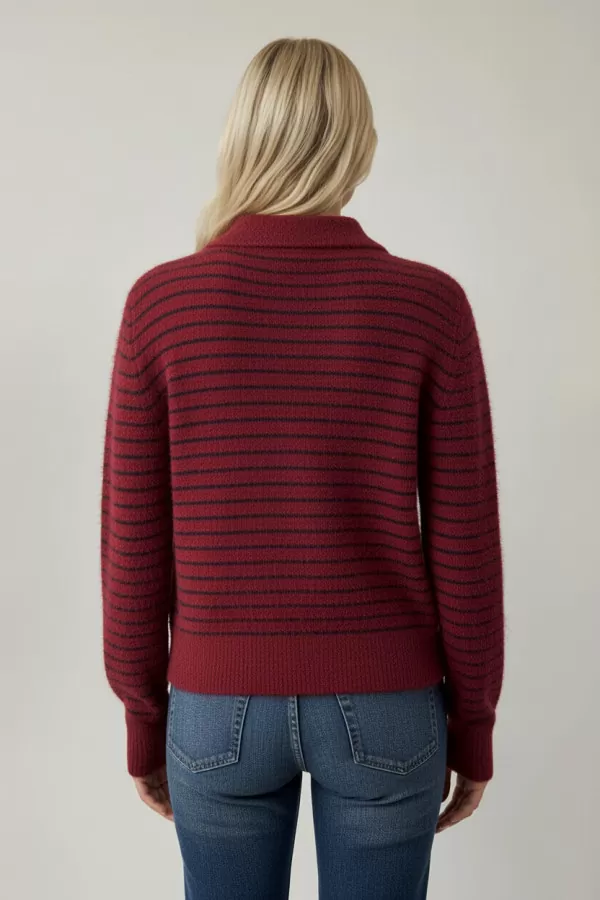 Bordo Siyah Çizgili Triko Kadın Kazak