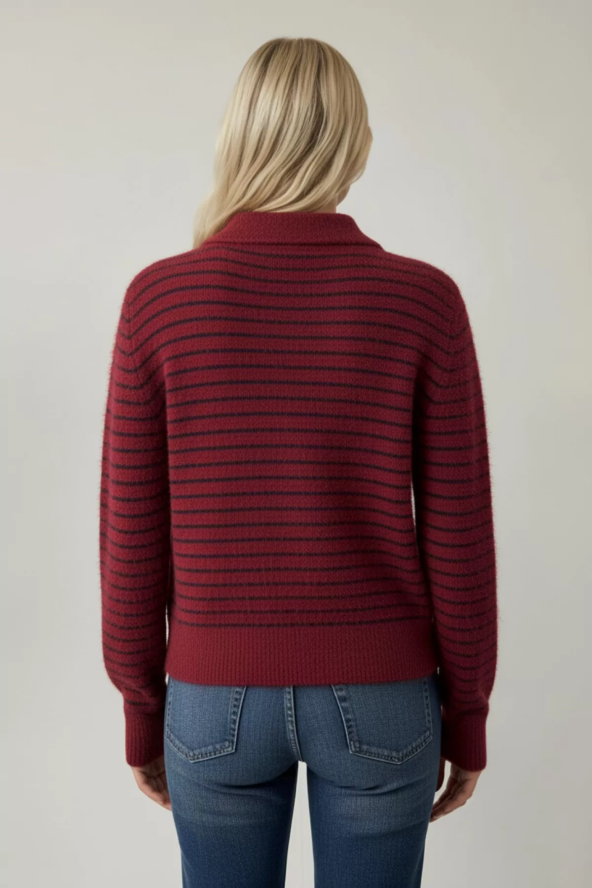 Bordo Siyah Çizgili Triko Kadın Kazak