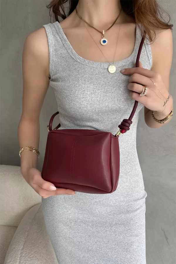 Bordo Suni Deri Kadın Omuz Çantası