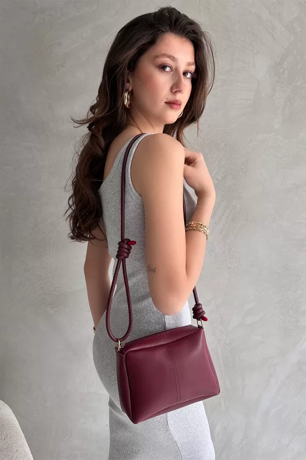 Bordo Suni Deri Kadın Omuz Çantası