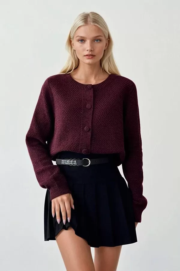 Bordo Triko Kadın Hırka