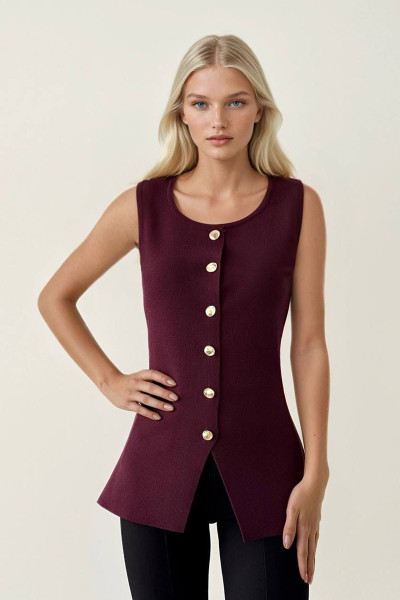 Bordo Triko Kadın Yelek Bluz