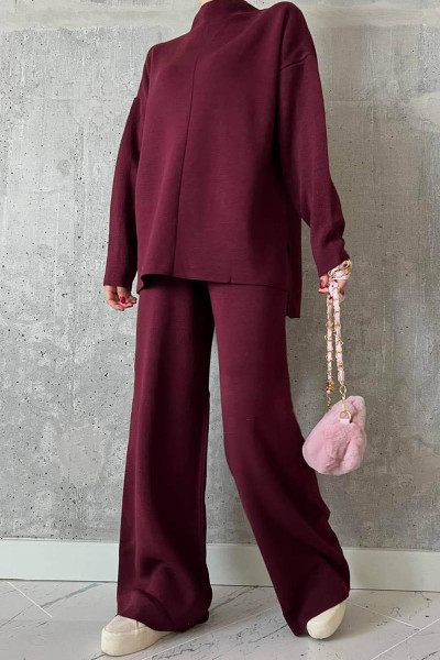 Bordo Triko Tunik Pantolon Alt Üst Takım