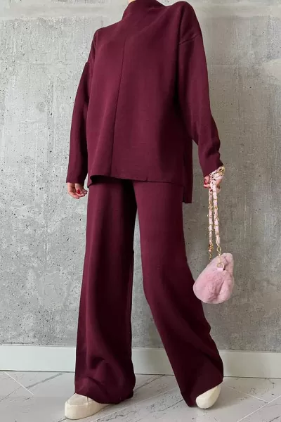 Bordo Triko Tunik Pantolon Alt Üst Takım