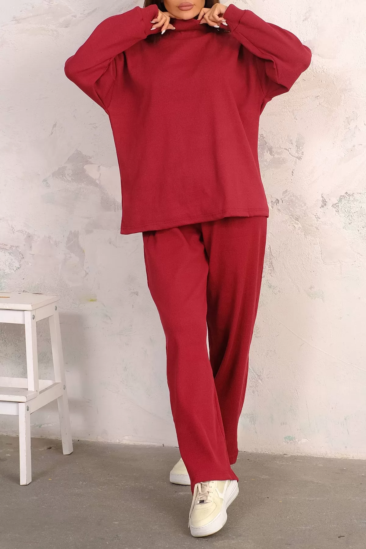 Bordo Tunik Pantolon Alt-Üst Kadın İkili Takım