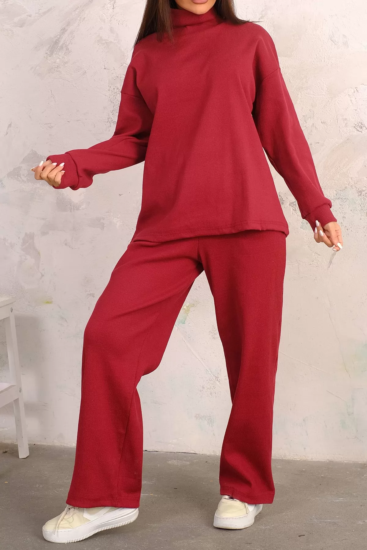 Bordo Tunik Pantolon Alt-Üst Kadın İkili Takım