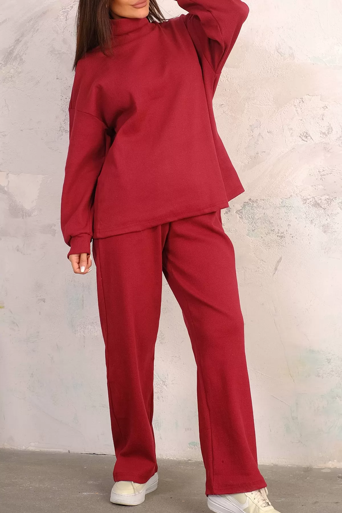 Bordo Tunik Pantolon Alt-Üst Kadın İkili Takım