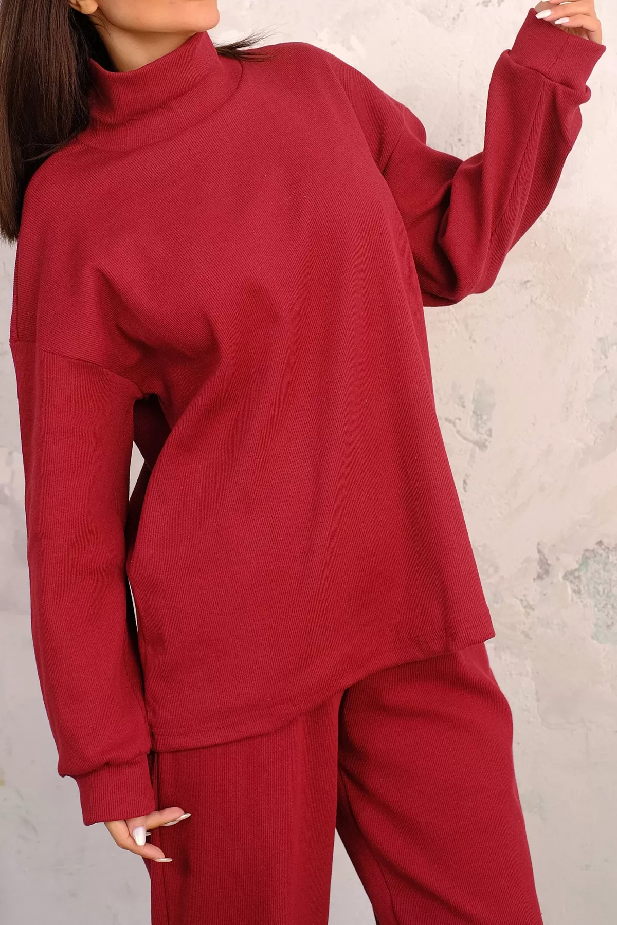 Bordo Tunik Pantolon Alt-Üst Kadın İkili Takım