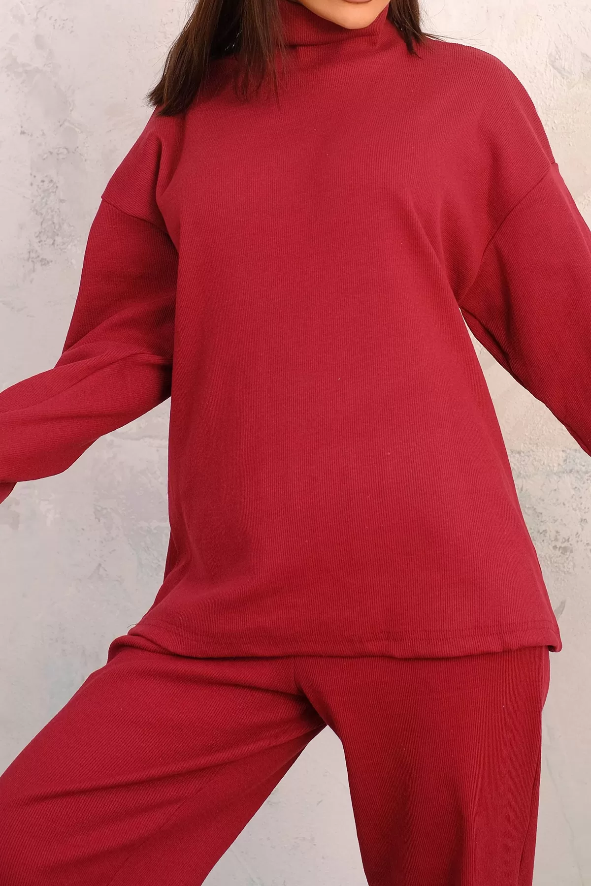 Bordo Tunik Pantolon Alt-Üst Kadın İkili Takım