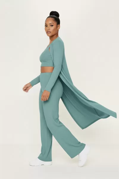Çağla Yeşili Hırka Atlet Pantolon Kadın Alt-Üst Takım