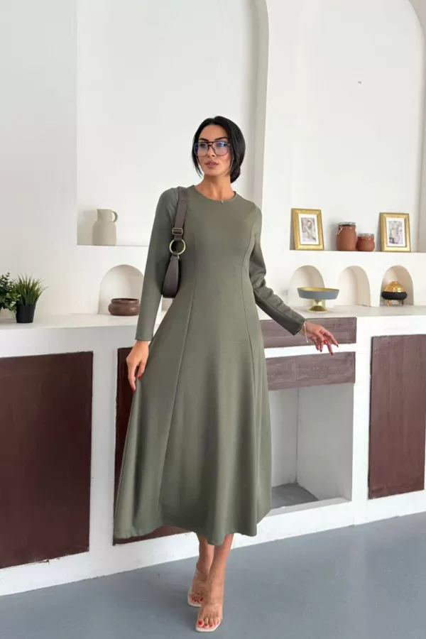 Çağla Yeşili Modal Kumaş Uzun Elbise