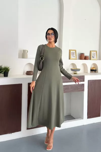 Çağla Yeşili Modal Kumaş Uzun Elbise