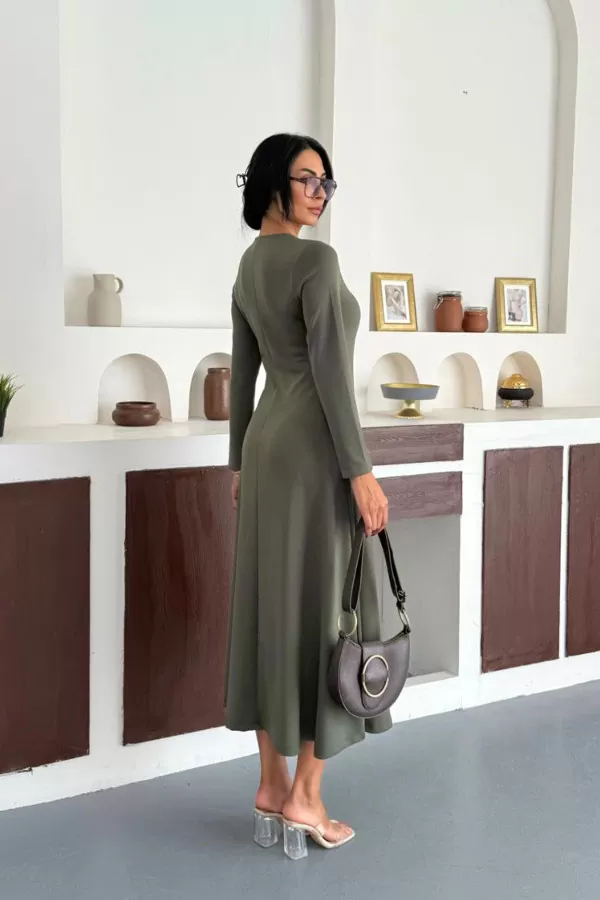 Çağla Yeşili Modal Kumaş Uzun Elbise