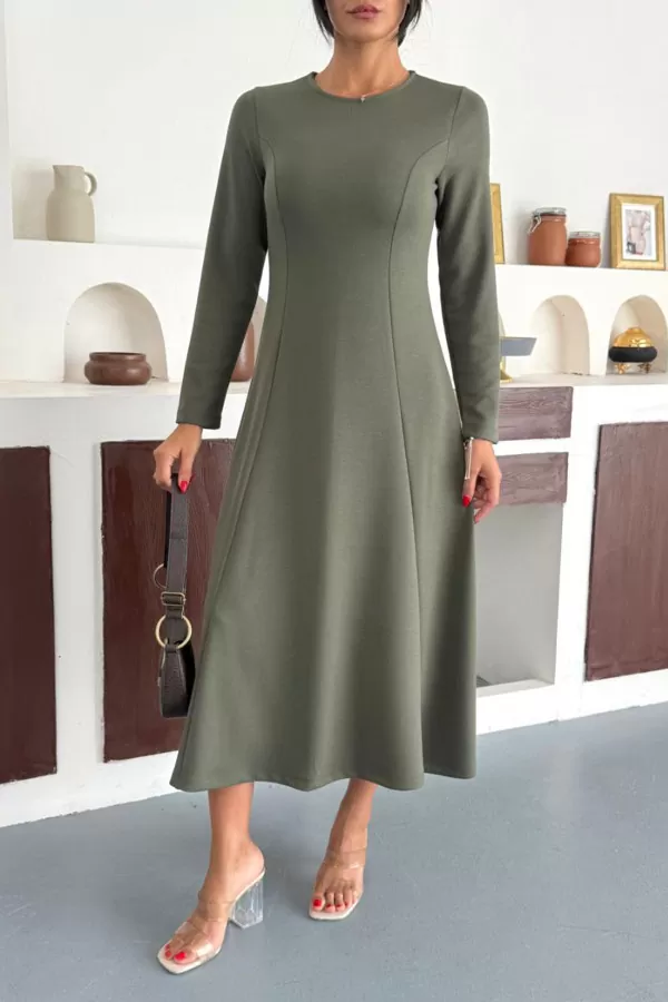 Çağla Yeşili Modal Kumaş Uzun Elbise