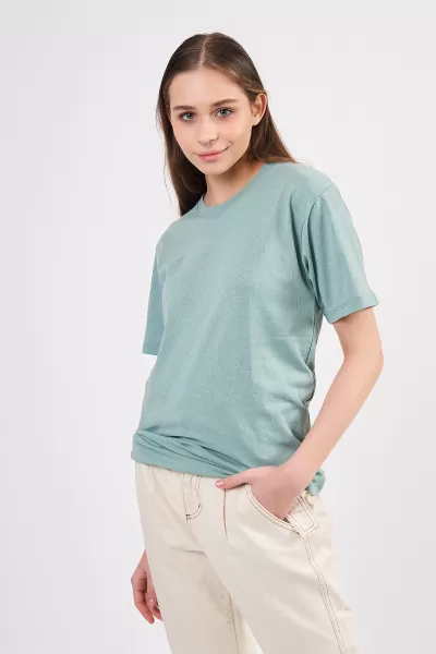 Çağla Yeşili Pamuklu Basic Kadın T-Shirt