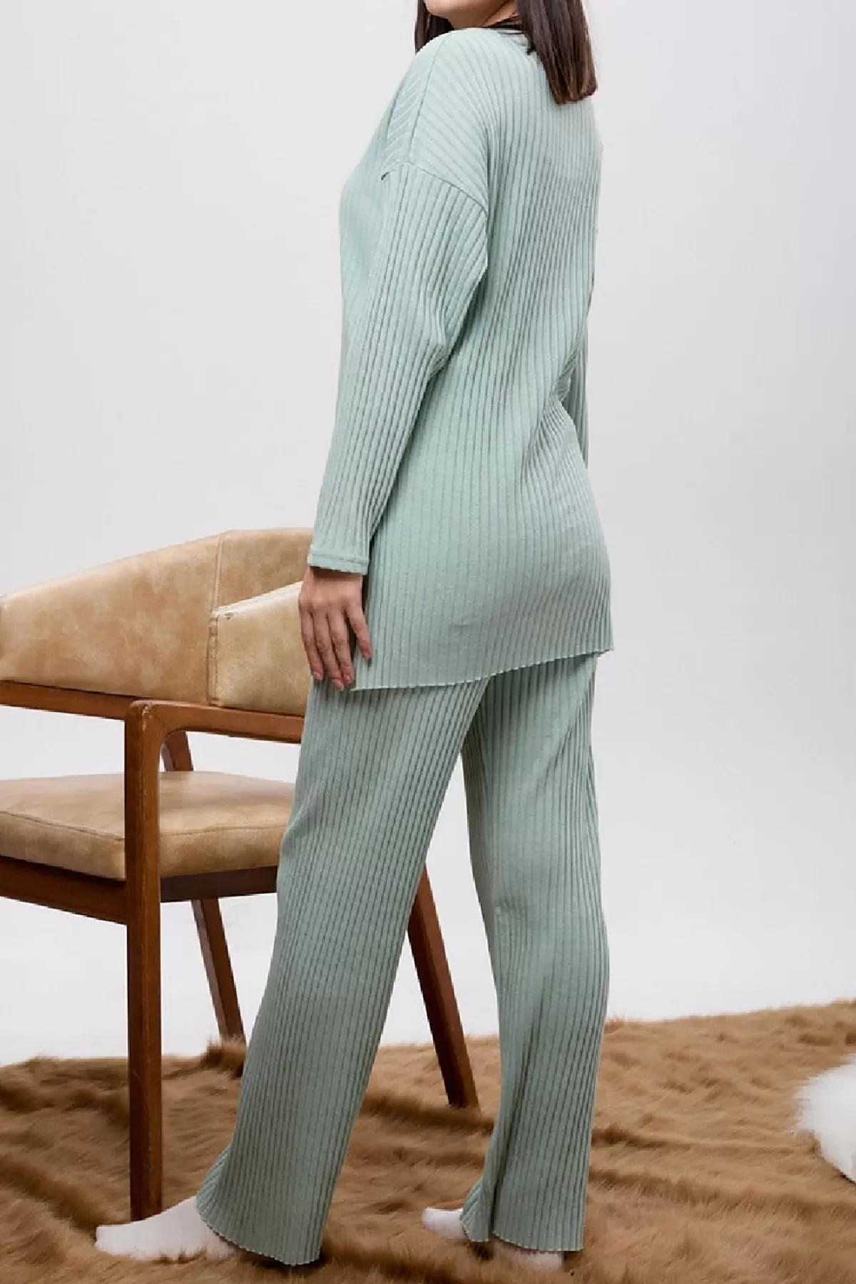 Çağla Yeşili Tunik Pantolon İkili Takım