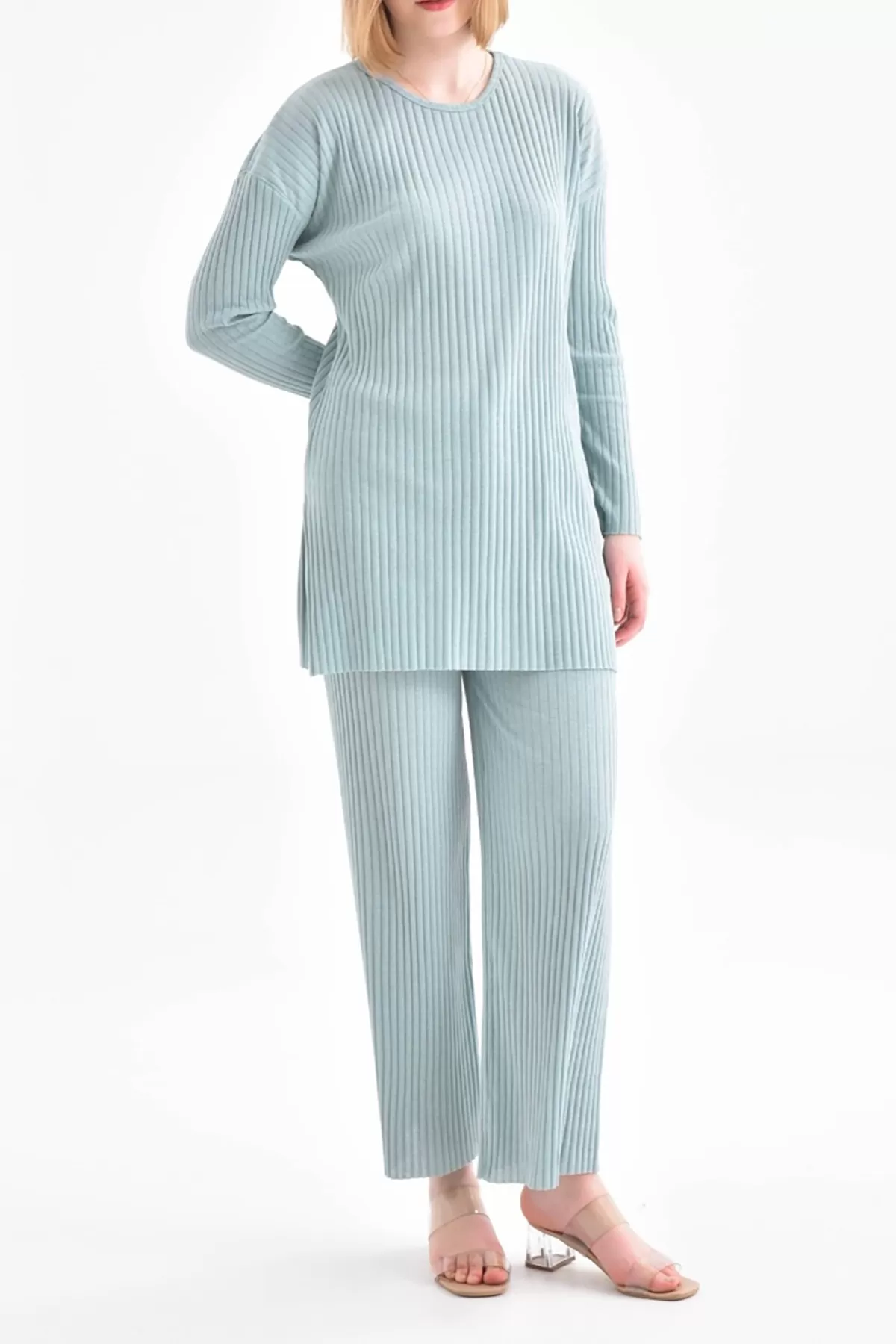 Çağla Yeşili Tunik Pantolon İkili Takım