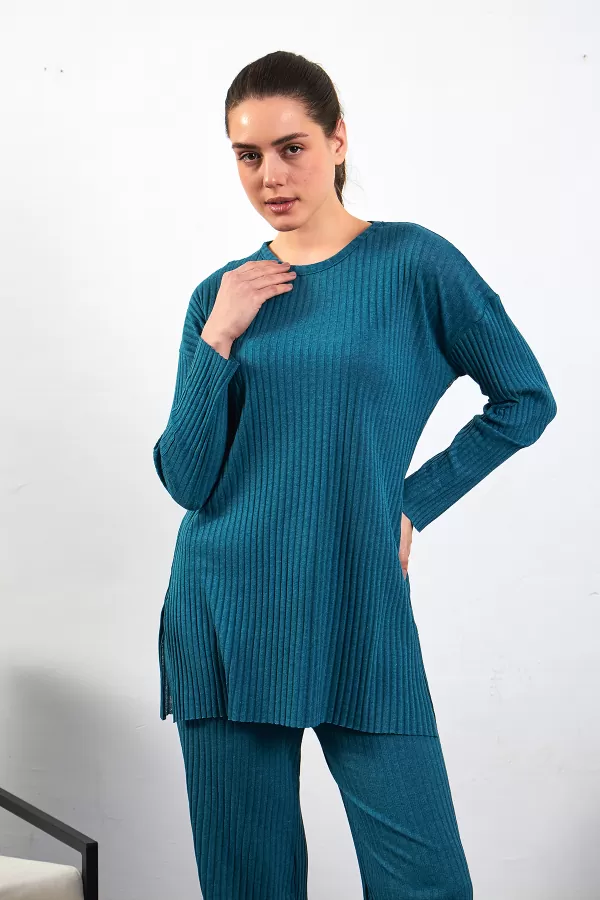 Cam Göbeği Pamuklu Pantolon Tunik İkili Takım