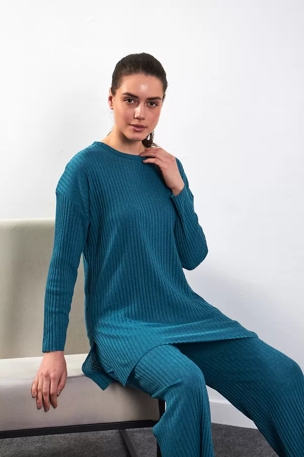 Cam Göbeği Pamuklu Pantolon Tunik İkili Takım