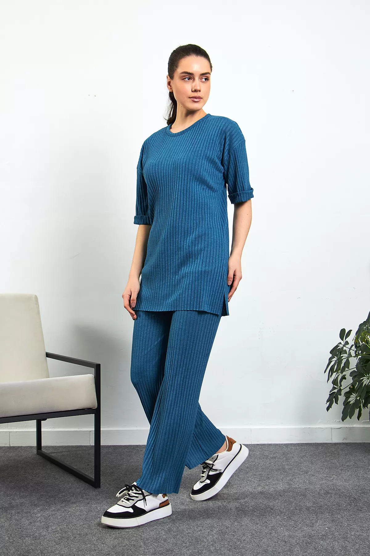 Cam Göbeği Pamuklu Pantolon Tunik İkili Takım