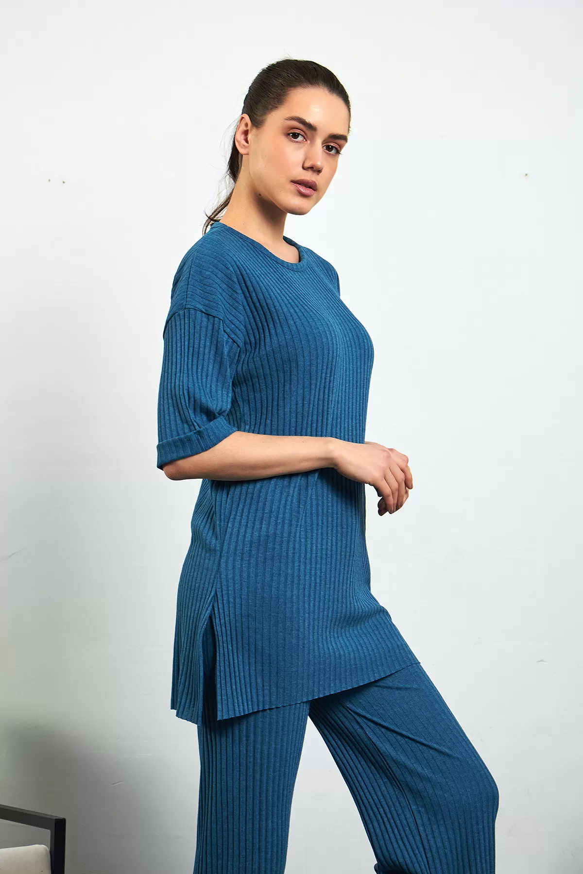 Cam Göbeği Pamuklu Pantolon Tunik İkili Takım