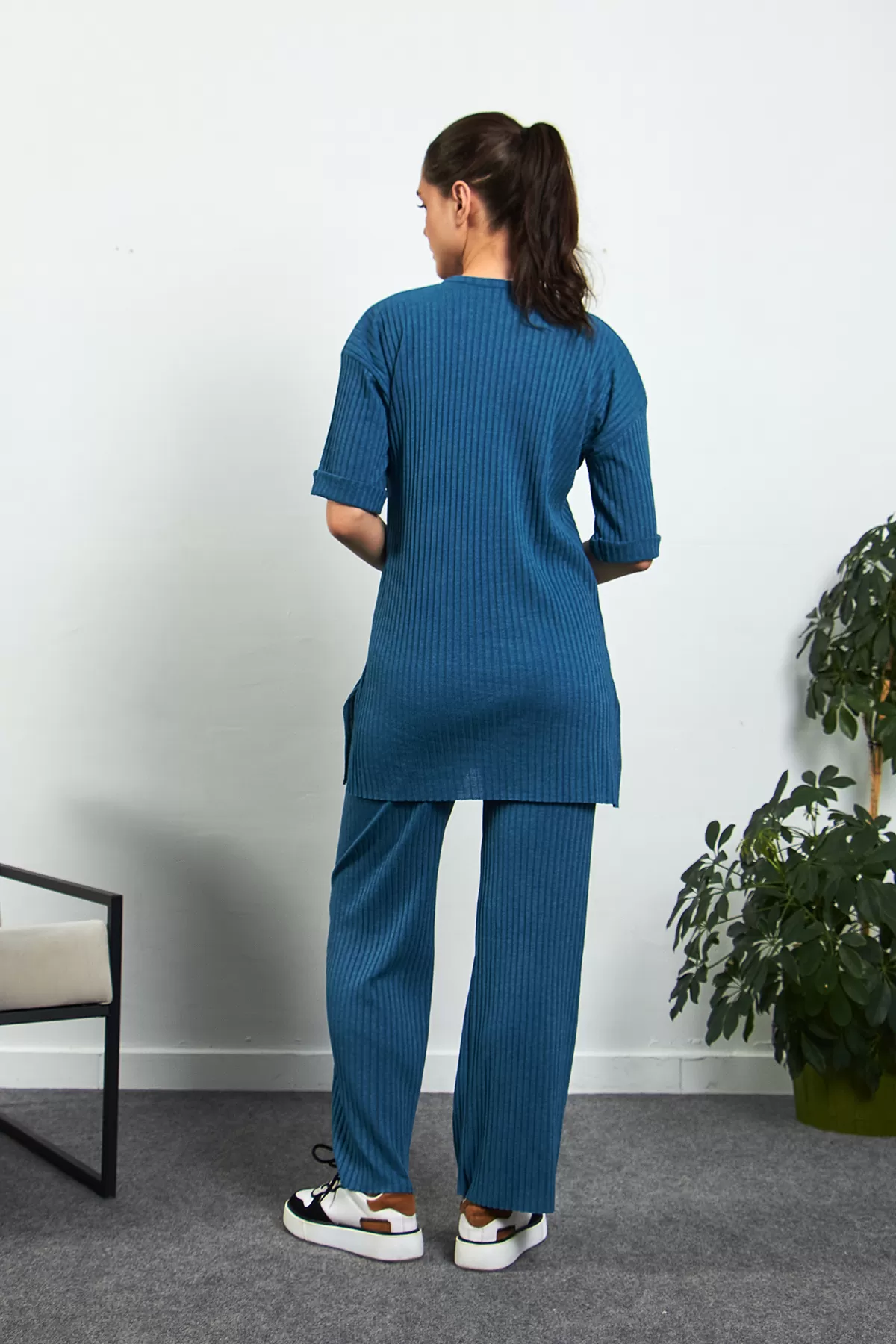 Cam Göbeği Pamuklu Pantolon Tunik İkili Takım