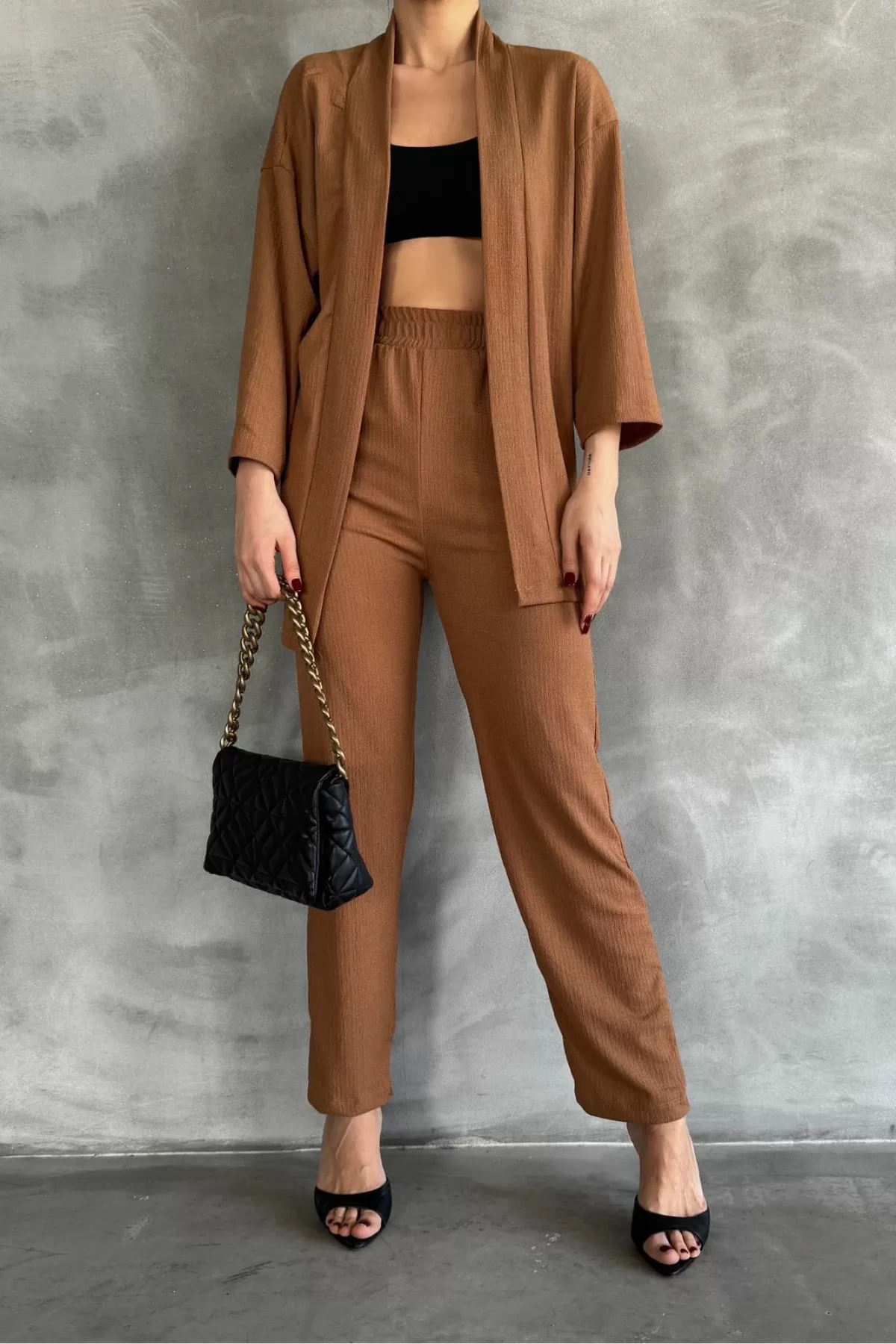 Camel Bürümcük Kumaş Kadın Alt Üst Takım