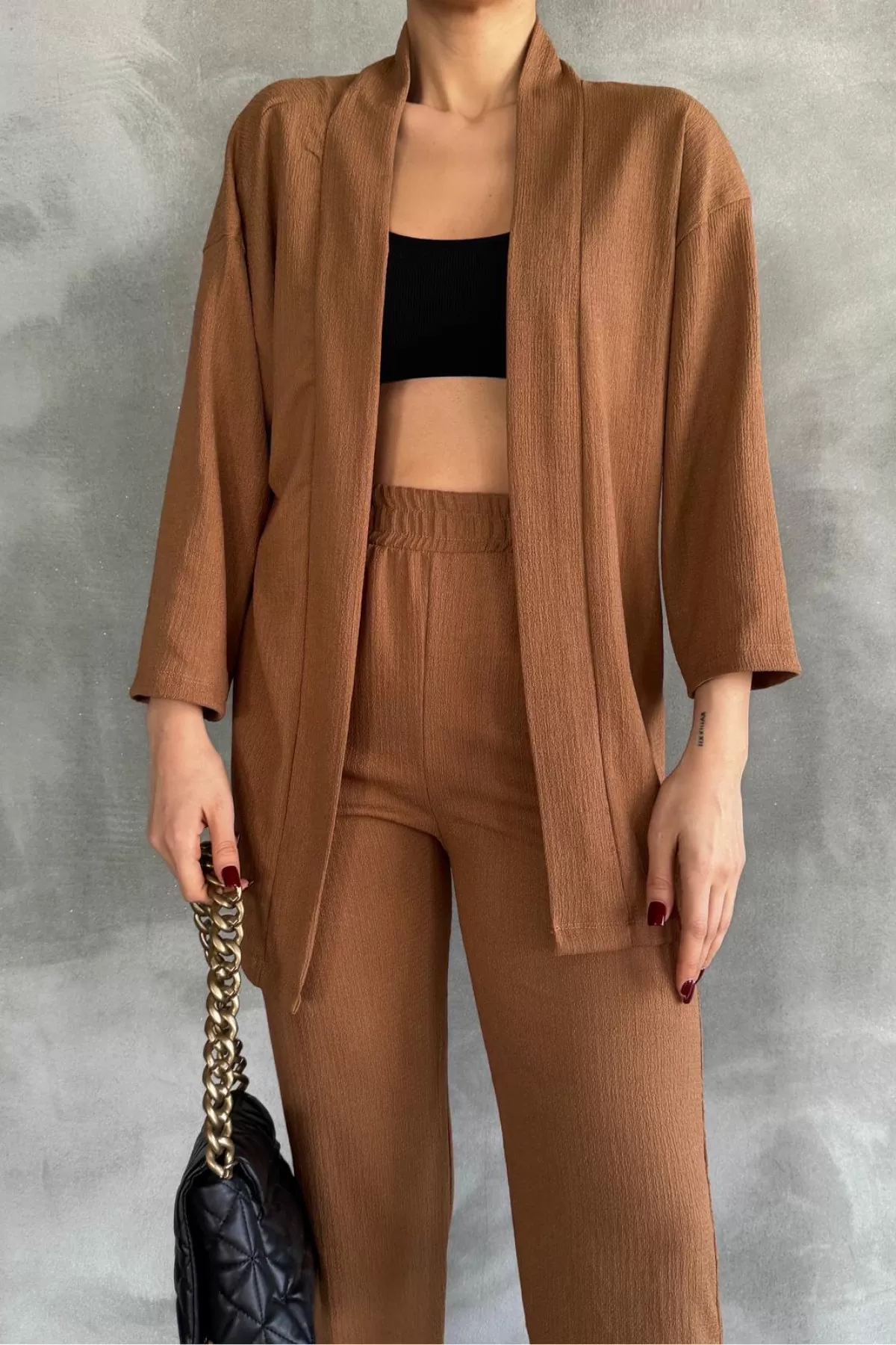 Camel Bürümcük Kumaş Kadın Alt Üst Takım