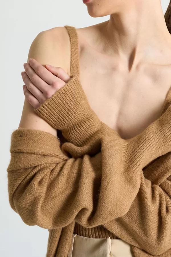 Camel Triko Hırka Atlet Kadın İkili Takım