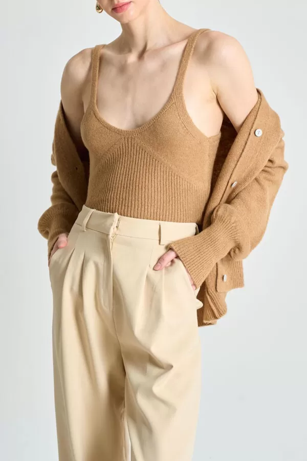 Camel Triko Hırka Atlet Kadın İkili Takım