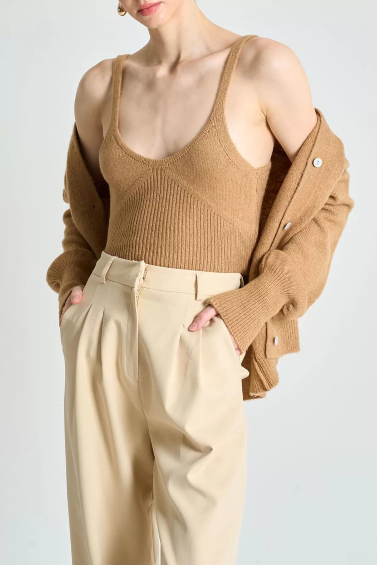 Camel Triko Hırka Atlet Kadın İkili Takım