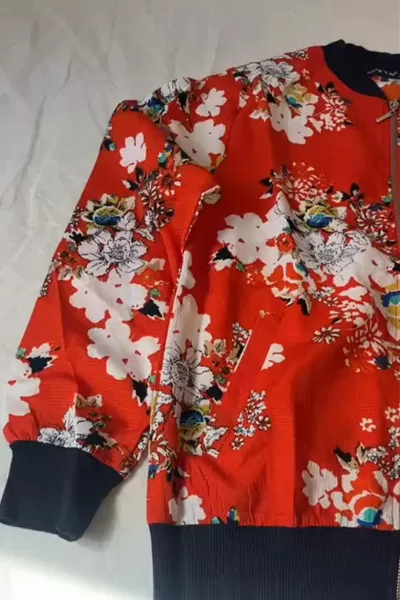 Çiçek Desenli Keten Bomber Ceket