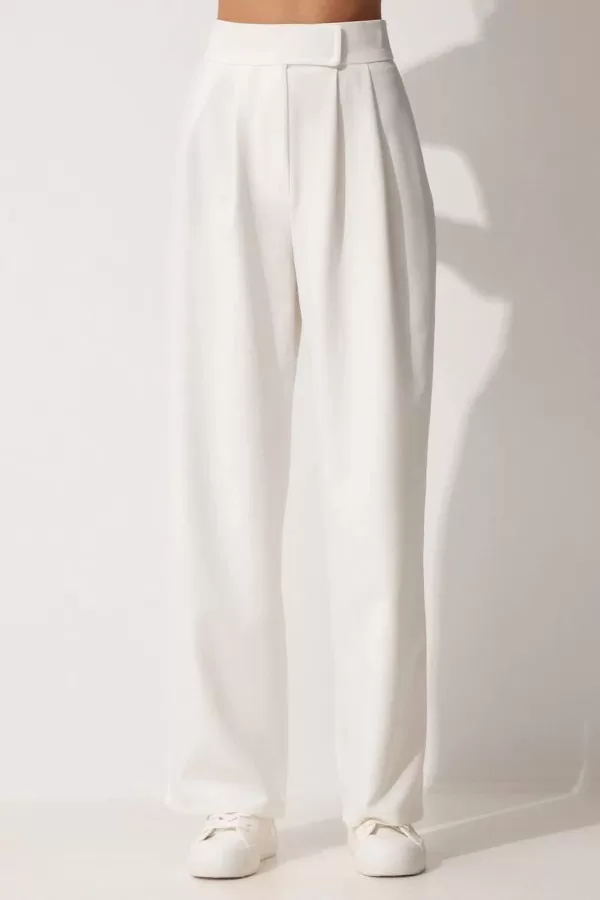 Cırt Cırt Kapamalı Beyaz Kadın Palazzo Pantolon