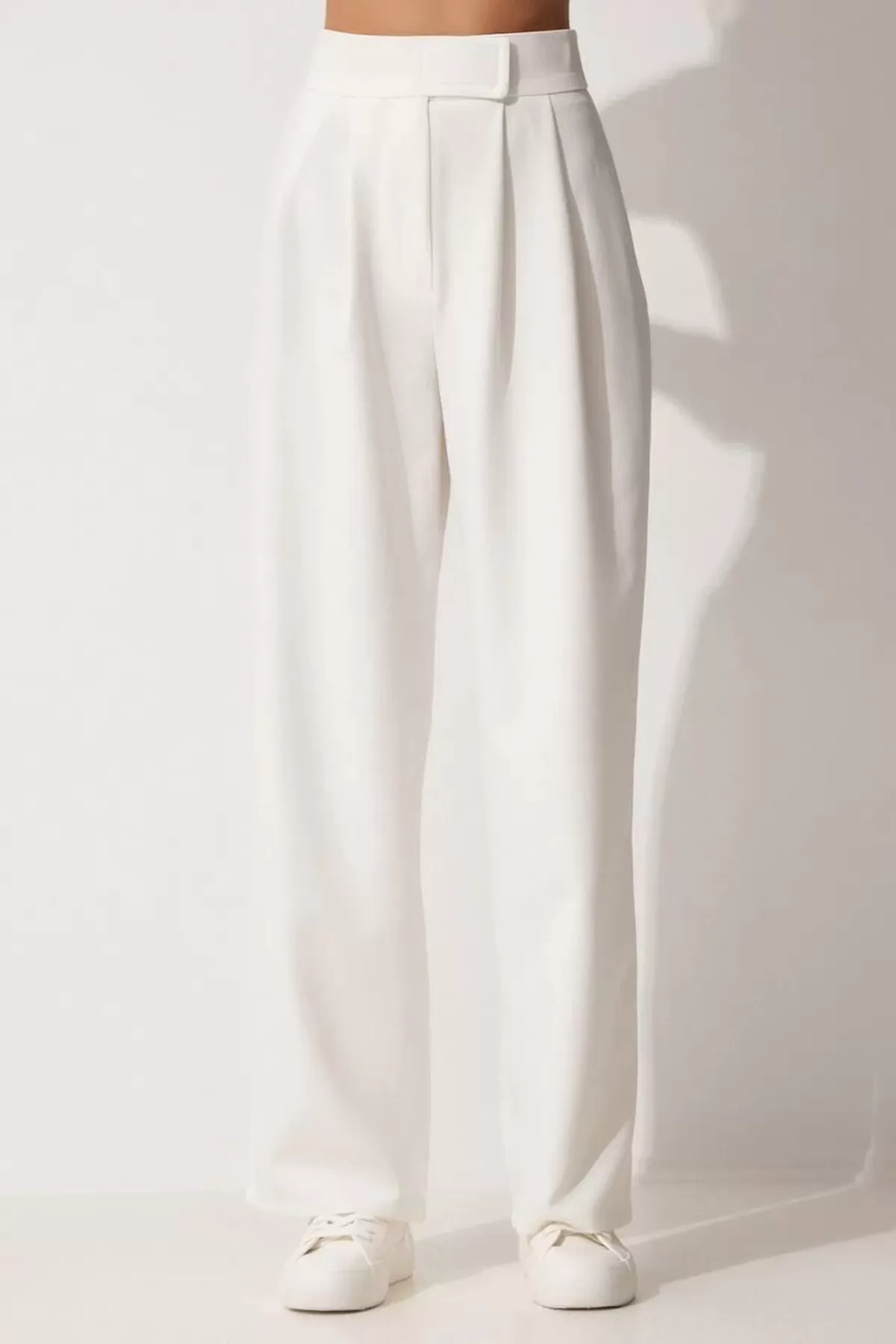 Cırt Cırt Kapamalı Beyaz Kadın Palazzo Pantolon