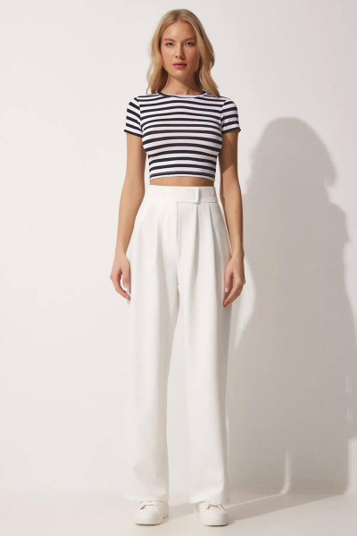 Cırt Cırt Kapamalı Beyaz Kadın Palazzo Pantolon