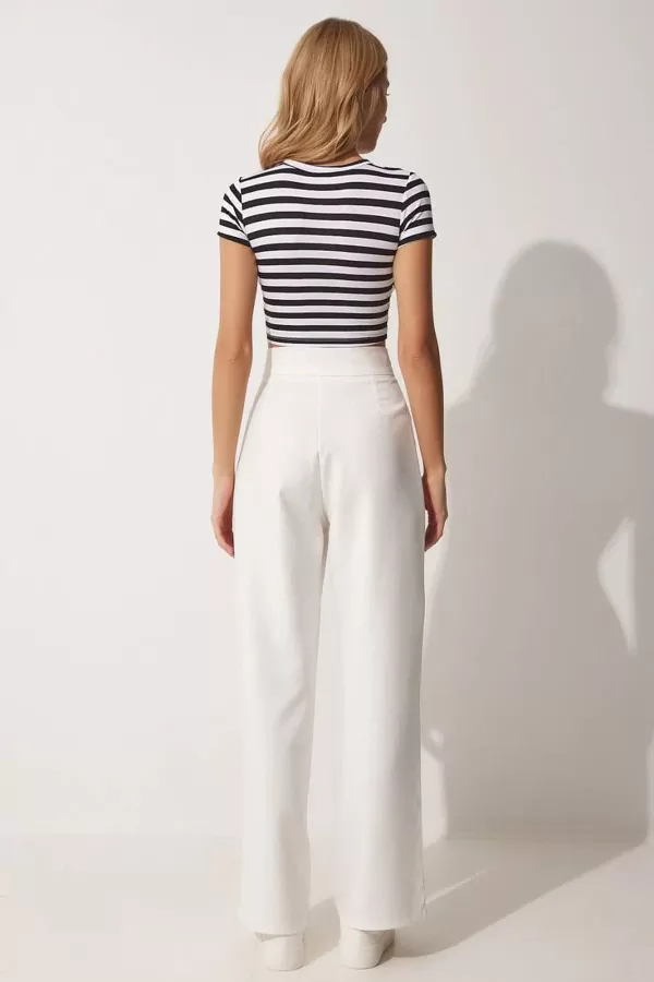 Cırt Cırt Kapamalı Beyaz Kadın Palazzo Pantolon