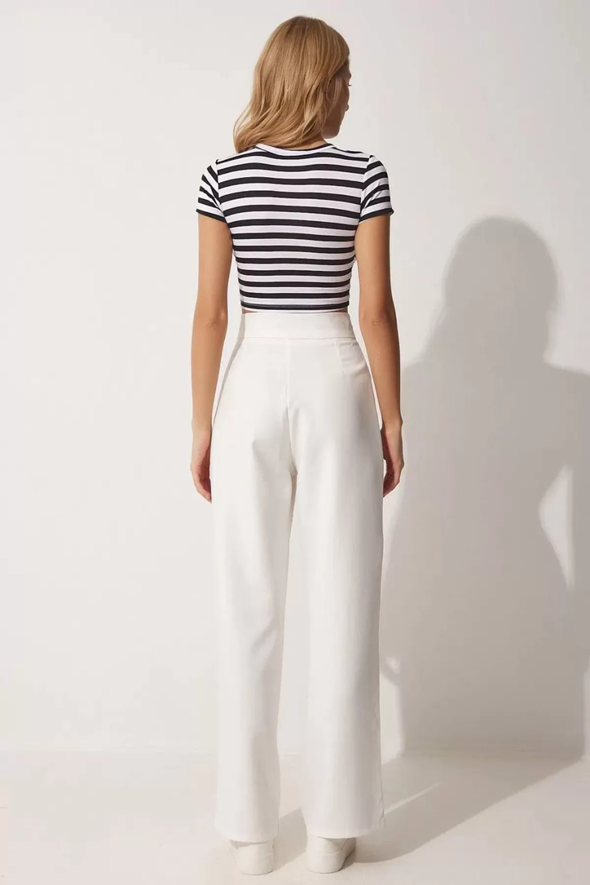 Cırt Cırt Kapamalı Beyaz Kadın Palazzo Pantolon